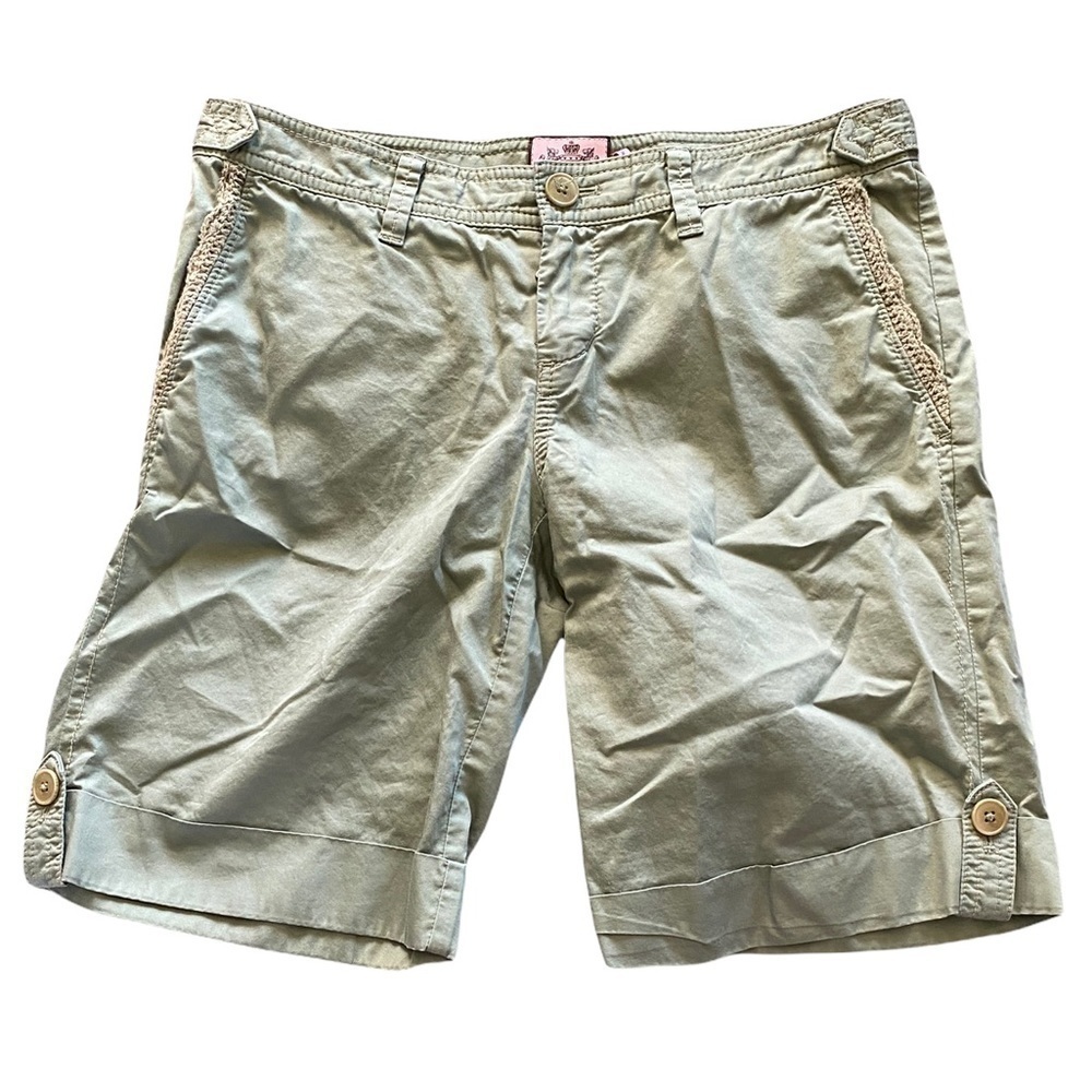 Juicy Couture olive green khaki Bermuda Shorts with eyelet trim SZ 0